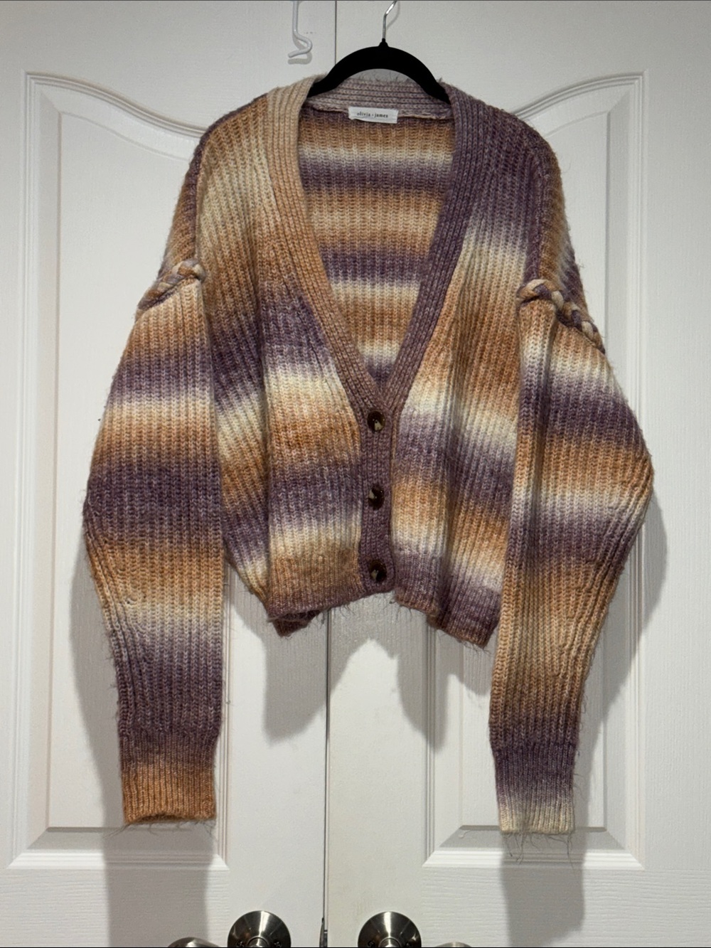 Olivia + James Ombré Chunky Knit Braid-Sleeve Cardigan Sweater - L